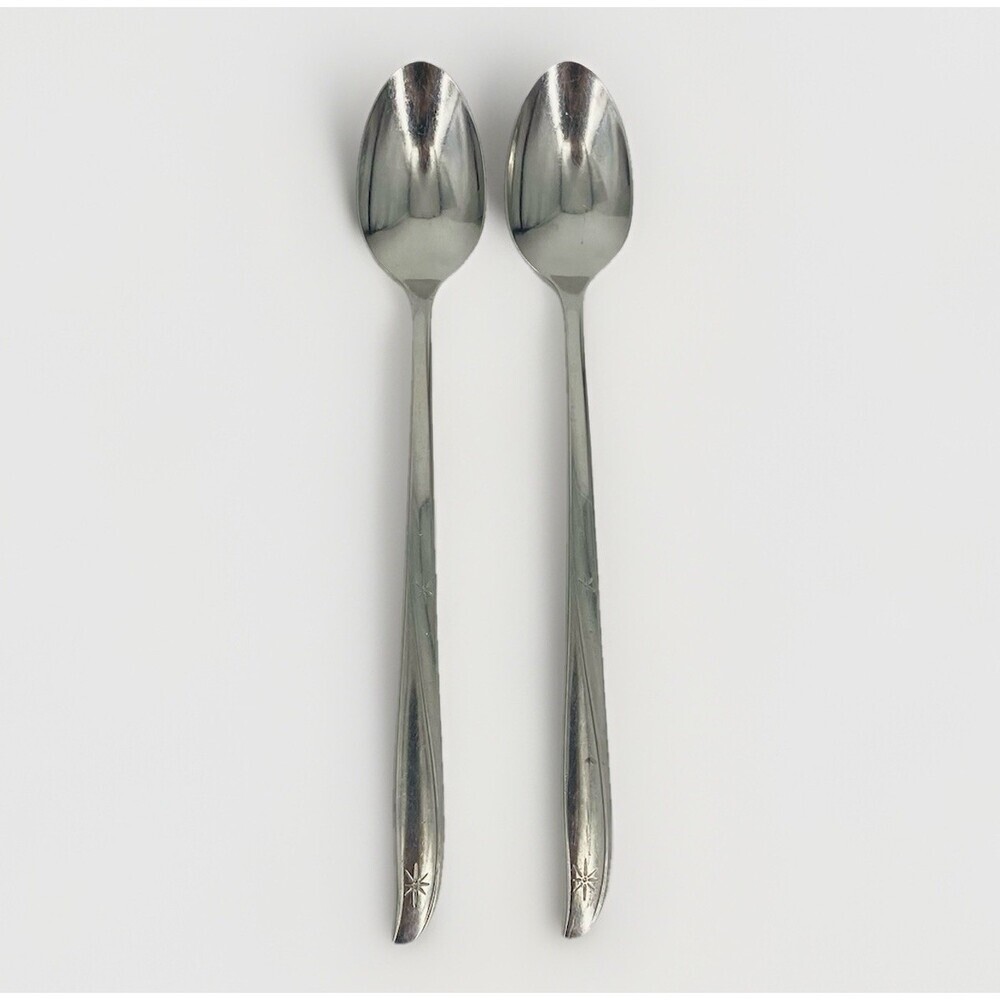 Set of 2 Oneida Community Twin Star Atomic Long Iced Tea Spoons Stainless Shiny